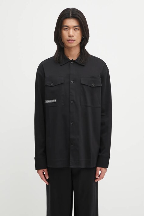 Pangaia koszula bawełniana DNA Interlock Jacket męska kolor czarny relaxed z kołnierzykiem klasycznym 10002444