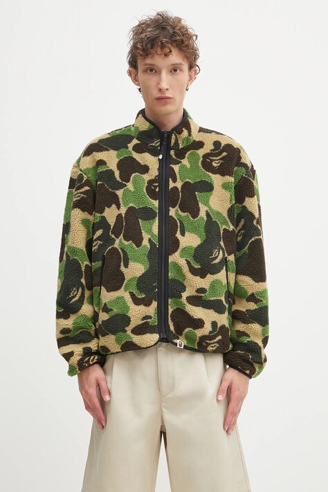 A Bathing Ape kurtka dwustronna ABC camo boa ripstop reversible kolor zielony zimowa 1K80140010