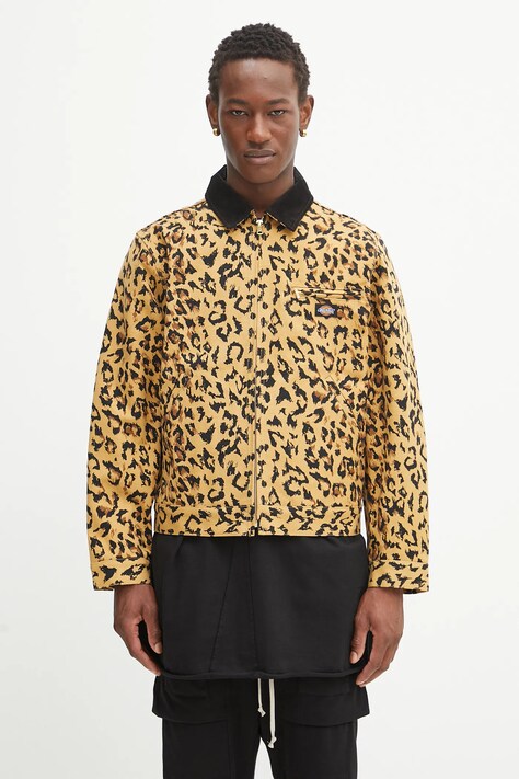 Wacko Maria kurtka bawełniana DICKIES / LEOPARD WORK JACKET kolor beżowy przejściowa oversize 25SS-WMO-DC03