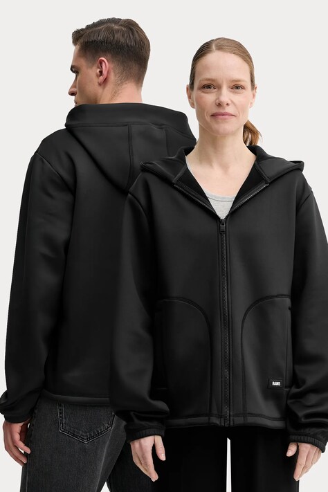 Rains bluză Safi Fleece Hood Jacket T1 culoarea negru, cu glugă, uni, 21900