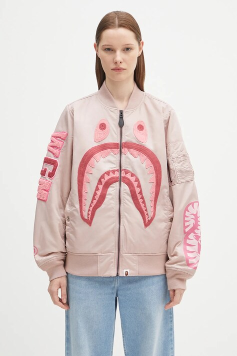 A Bathing Ape geacă bomber Shark nylon twill culoarea roz, de iarna, 1K80241005