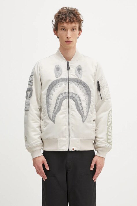 A Bathing Ape kurtka bomber Shark nylon twill kolor szary zimowa 1K80241005