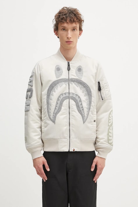 A Bathing Ape bomber jacket Shark nylon twill gray color 1K80241005
