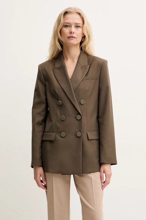 Armani Exchange sacou culoarea verde, cu doua randuri de nasturi, neted, XW000220 AF10855