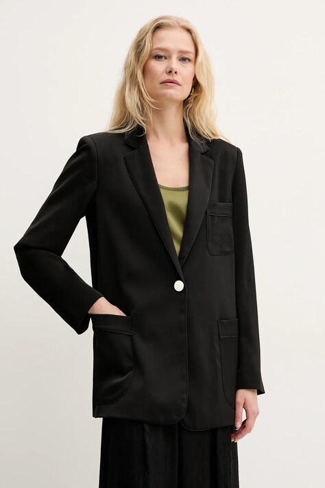 Armani Exchange sacou culoarea negru, un singur rand de nasturi, neted, XW000140 AF10840