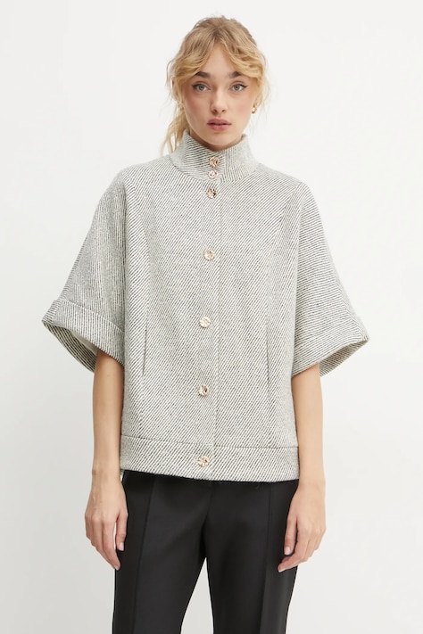 Bruuns Bazaar geaca din amestec de lana culoarea gri, de tranzitie, oversize, BBW4198