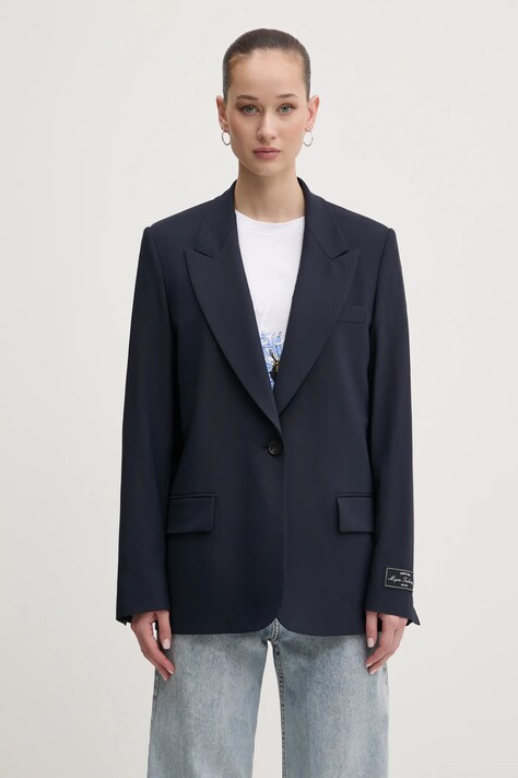 Vlněné sako MSGM tmavomodrá barva, jednořadá, hladká, 3841MDG27.257127