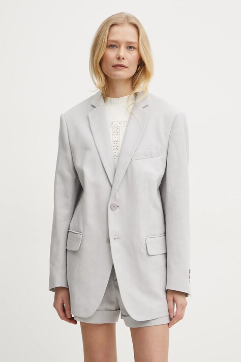 Twinset blazer din amestec de in culoarea gri, un singur rand de nasturi, neted, 251TP2760