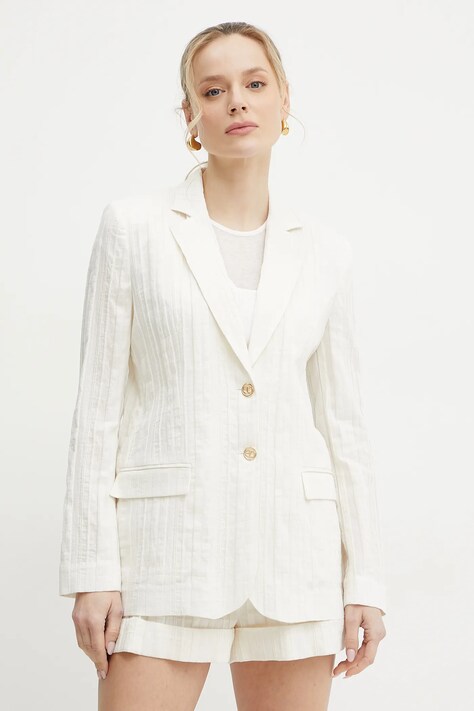 Twinset blazer din amestec de in culoarea bej, un singur rand de nasturi, neted, 251TT2140
