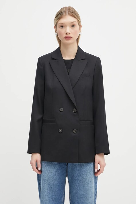 A.P.C. geaca de lana veste lucy culoarea negru, cu doua randuri de nasturi, neted, WOAPO.F03212
