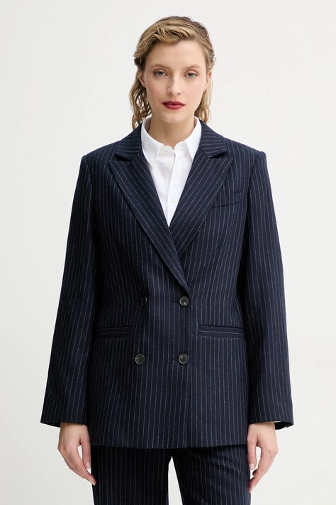 A.P.C. gyapjú kabát veste lucy sötétkék, mintás, kétsoros gombolású, WOARO.F03212