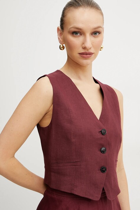 Marella vestă de in Emme by Marella culoarea bordo, un singur rand de nasturi, 2515151012200