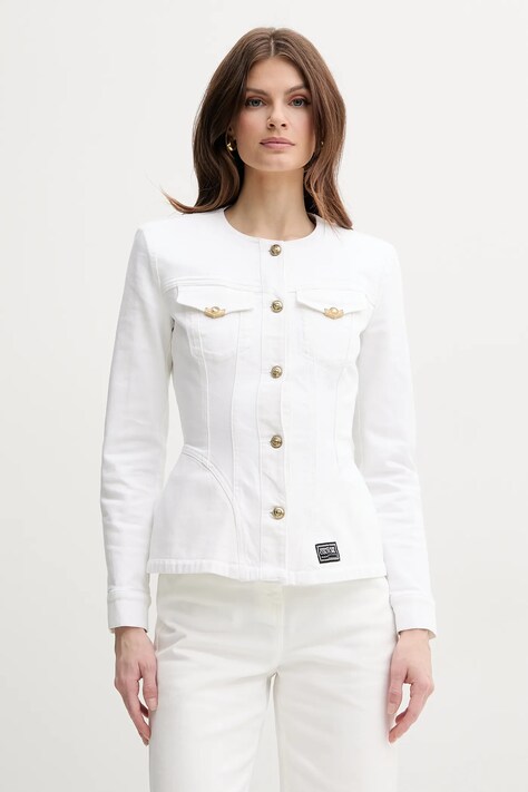 Versace Jeans Couture jachetă denim culoarea alb, un singur rand de nasturi, uni, 78HAS457 EW015TC2