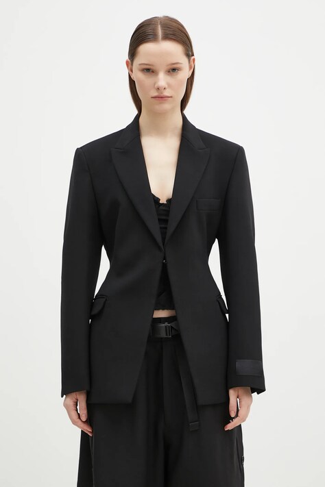 Vlnené sako VETEMENTS Hourglass Tailored čierna farba, jednoradové, jednofarebné, WA66JA420B