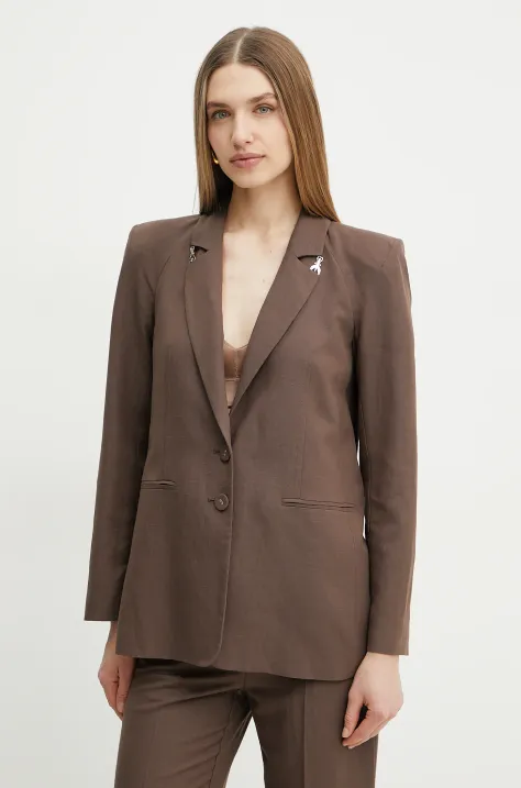 Blazer με μείγμα λινών Patrizia Pepe χρώμα: καφέ, 2S1524 A052