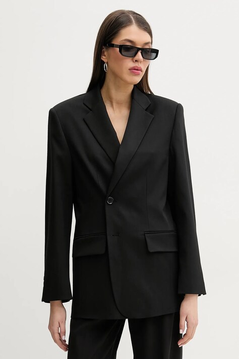 MM6 Maison Margiela blézer gyapjú keverékből fekete, sima, egysoros gombolású, S52BN0136.M35153