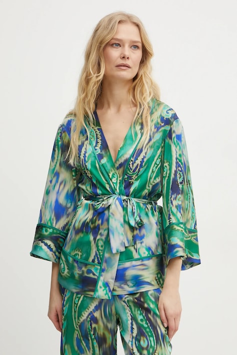 Simona Corsellini kimono culoarea bej, cu model, P25CPGI012