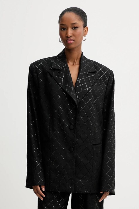 Rotate sacou din lana Oversized Sequins Blazer culoarea negru, un singur rand de nasturi, 113325100