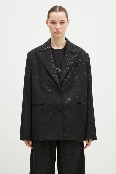 Rotate marynarka z domieszką wełny Oversized Sequins Blazer kolor czarny jednorzędowa 113325100