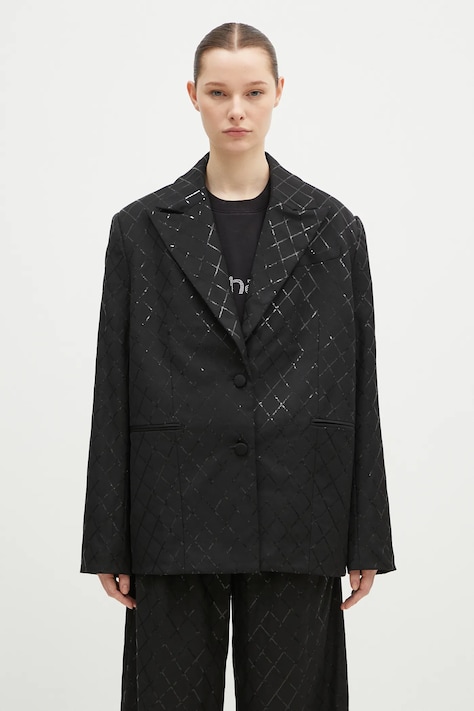 Rotate marynarka z domieszką wełny Oversized Sequins Blazer kolor czarny jednorzędowa 113325100