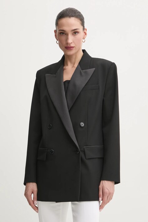 MAX&Co. sacou culoarea negru, cu doua randuri de nasturi, neted, 2516041011200