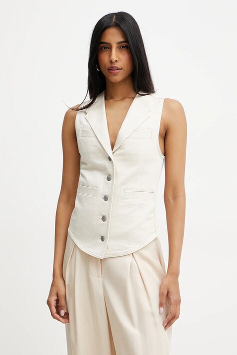 Pinko vesta jeans REIMAGINE by Patrick Mcdowell culoarea bej, un singur rand de nasturi, 105072 A2JO
