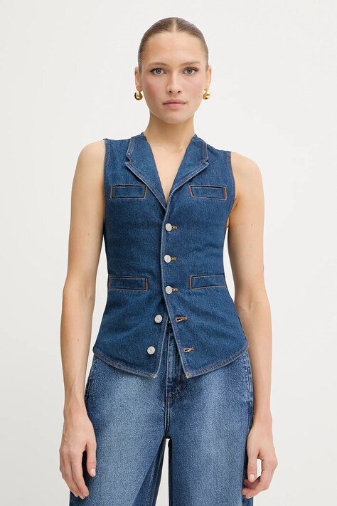 Pinko vestă jeans REIMAGINE by Patrick Mcdowell un singur rând de nasturi, 105072 A2JW
