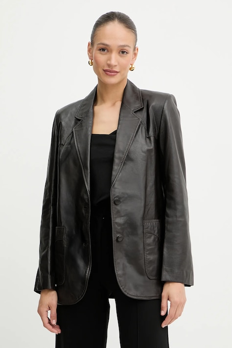 Pinko sacou de piele REIMAGINE by Patrick Mcdowell culoarea maro, oversize, uni, 105090 A2JN