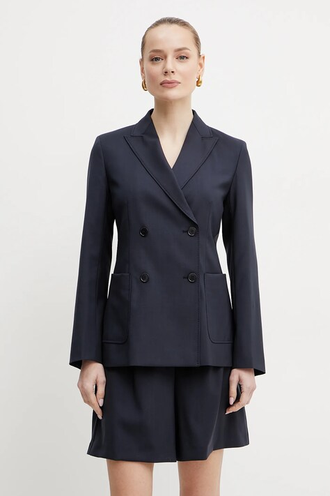Weekend Max Mara sacou culoarea albastru marin, cu doua randuri de nasturi, neted, 2515041031600