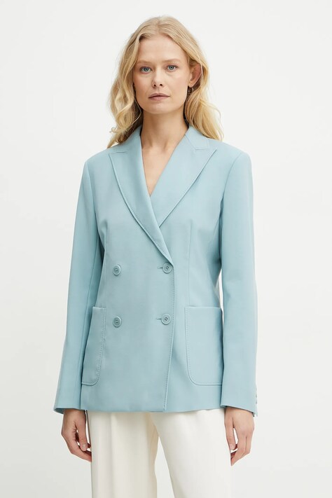 Weekend Max Mara sacou culoarea turcoaz, cu doua randuri de nasturi, neted, 2515041031600