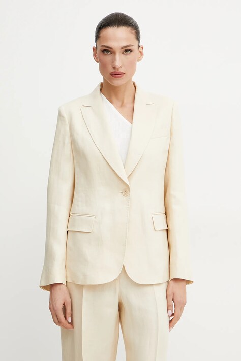 Plátěné sako Weekend Max Mara béžová barva, jednořadé, hladké, 2515041012600