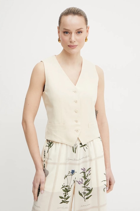 Weekend Max Mara mellény vászonkeverékből bézs, egysoros gombolású, 2515151012600