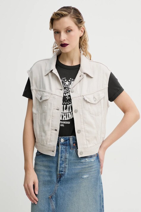 Levi's vesta SHRUNKEN 90S VEST femei, culoarea bej, de tranzitie, 001W2