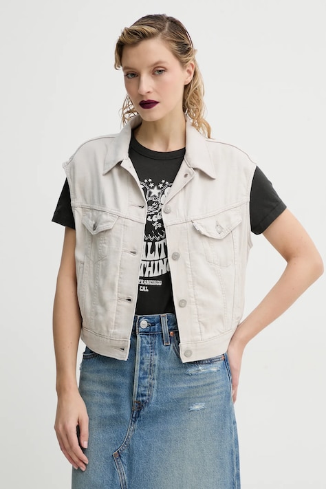 Prsluk Levi's SHRUNKEN 90S VEST boja: bež, za prijelazno razdoblje, 001W2