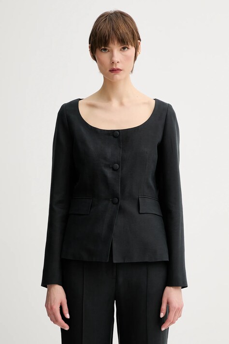 Blazer με μείγμα λινών Remain χρώμα: μαύρο, 502522100