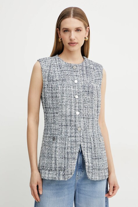Guess vestă SADIE culoarea gri, un singur rand de nasturi, W5GN85 WH7I0