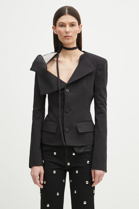 Ottolinger sacou Off-Shoulder Blazer culoarea negru, un singur rand de nasturi, neted, 123-600623-01
