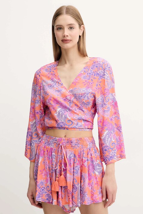 Guess camasa de plaja culoarea portocaliu, E5GH01 WH3X2