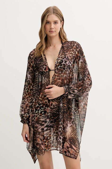 Guess kimono de plajă culoarea maro, E5GK03 WH4T2