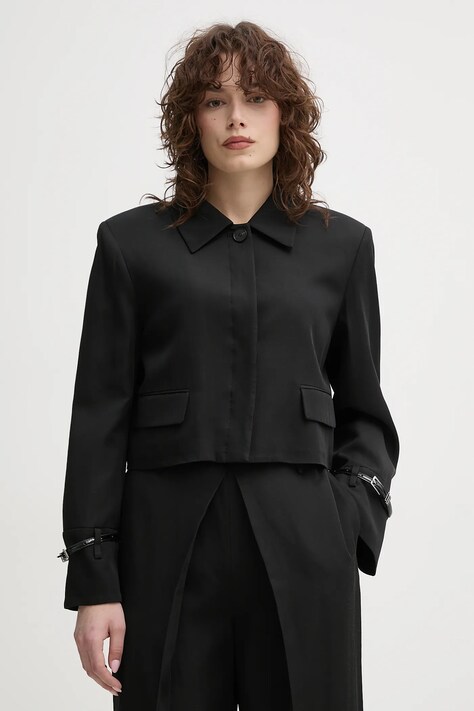 ISABELLE BLANCHE blézer vászonkeverékből fekete, sima, egysoros gombolású, IS25SS-J063-T004