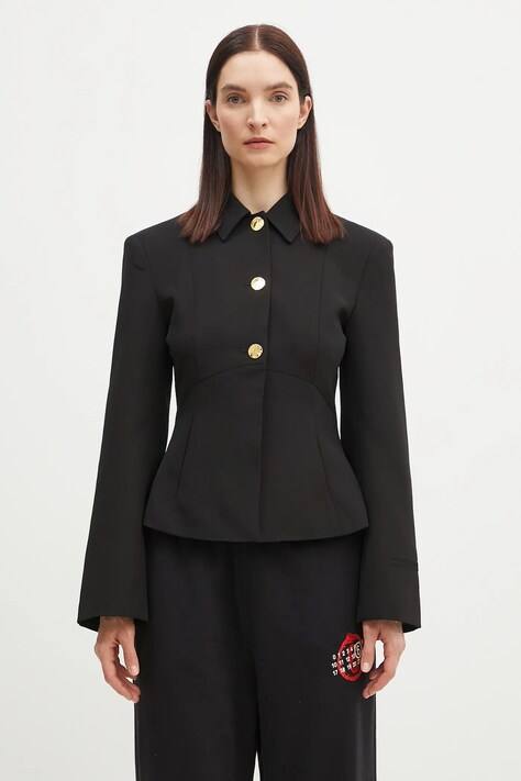 Sako GANNI Light Twill Suiting čierna farba, jednoradové, jednofarebné, W0057