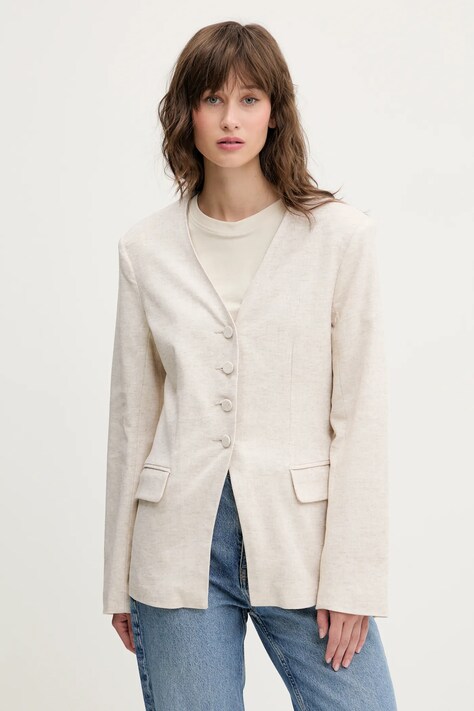 Plátěné sako Abercrombie & Fitch béžová barva, KI144-5076