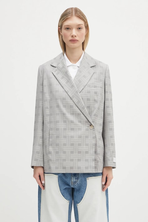 Kenzo marynarka wełniana kolor szary dwurzędowa wzorzysta FF52VE2589JW.93