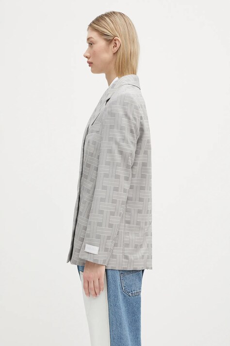 Kenzo marynarka wełniana kolor szary dwurzędowa wzorzysta FF52VE2589JW.93