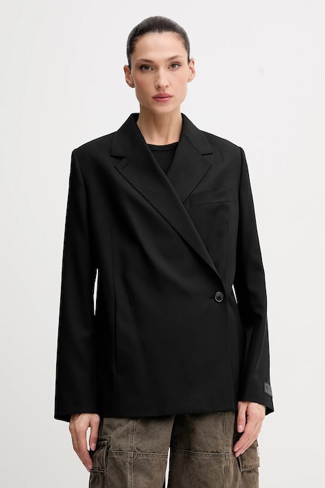 Kenzo marynarka wełniana kolor czarny jednorzędowa gładka FF52VE2589RA.99