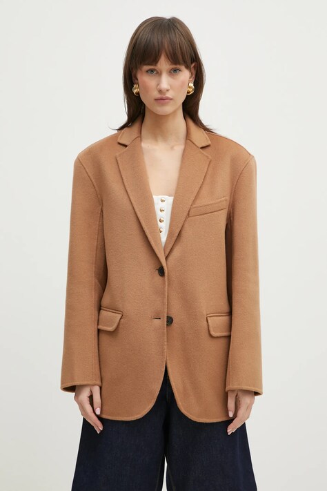 Вълнено сако Anine Bing Quinn Blazer в кафяво с едно копче с изчистен дизайн A.01.7073