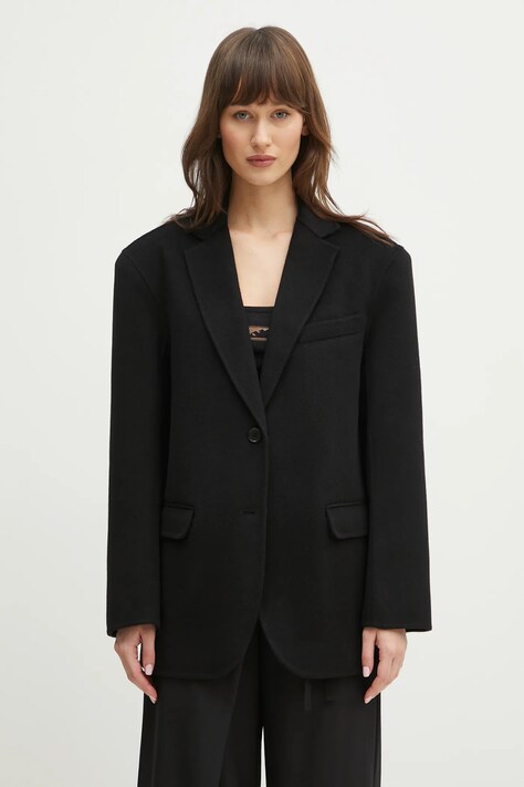 Вълнено сако Anine Bing Quinn Blazer в черно с едно копче с изчистен дизайн A.01.7073