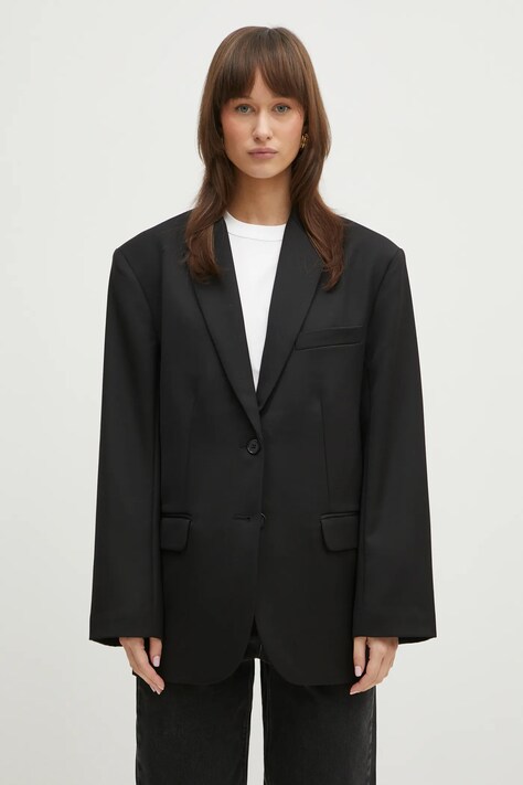 Вълнено сако Anine Bing Quinn Blazer в черно с едно копче с изчистен дизайн A.01.7073
