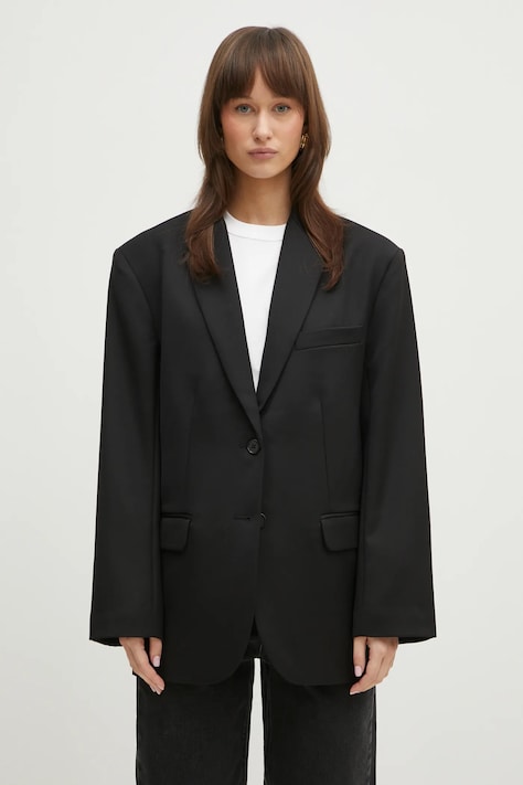Vuneni sako Anine Bing Quinn Blazer boja: crna, jednoredno zakopčavanje, bez uzorka, A.01.7073
