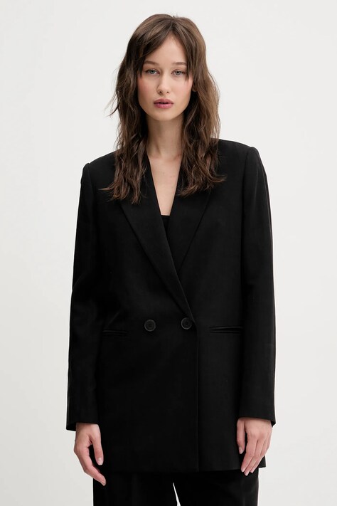 Bimba Y Lola sacou din amestec de in culoarea negru, cu doua randuri de nasturi, uni, 251BR4048.10000